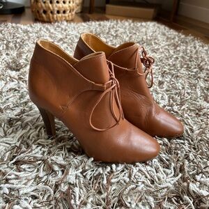 Sezane Brown Leather Lace Up Booties Size 38